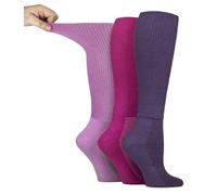 IOMI Kniehohe Diabetikersocken, 3 Stück, Bambus-Socken für geschwollene Füße, lange extra breite, nicht bindende Soft-Top-Socken, beere, 4-14