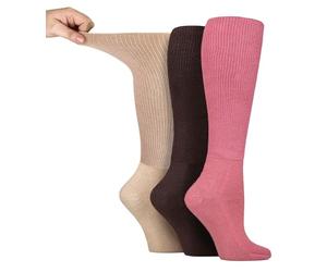 IOMI Kniehohe Diabetikersocken, 3 Stück, Bambus-Socken für geschwollene Füße, lange extra breite, nicht bindende Soft-Top-Socken, dunkelrosa, 4-8