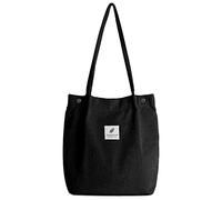 Iophi Cord Tasche Damen Tote Bag, Umhängetasche Mode Handtasche Beutel Lässige Stofftasche für Alltag, Büro, Schulausflug und Einkauf Schwarz