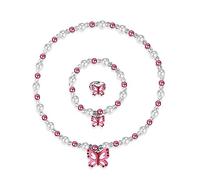 IOSPKKIO® Schmetterlings-Stretch-Halskette, kleines Mädchen Kleinkind Halskette Armband-Set, Inklusive rosa Beutel, kleine Prinzessin Schmuck Kinder Halsketten