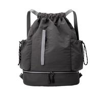 Iouyjiu Drawstring Backpack, Large Capacity Sackpack, Waterproof Lightweight Bag with Secure Closure, Perfect for Travel Gym Sports Hiking Picnic Use, 46x34x15cm Polyester Black Gray Khaki