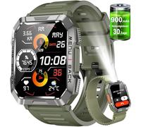 Smartwatch Herren Militär(Anrufe tätigen/empfangen), 2,01'' Fitnessuhr mit Taschenlampe,100 Sportmodi/100 Tage Batterie/Kompass/Herzfrequenz/SpO2/Schlafmonitor/2 Bänder,Fitness Tracker für iOS Android