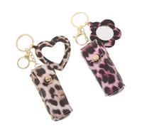 Ipetboom 2 Stück Lippenstiftetuis mit Spiegel und Schlüsselanhänger Kompaktes PU Leder Reiseetui in Leopardenmuster Kleiner Lippenstift Organizer für Damenhandtasche