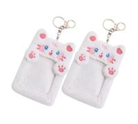 Ipetboom 2 Stück Pack Plüsch Kartenhalter Schlüsselanhänger mit Cartoon Katze 3 Zoll Ausweishalter aus Metall und Plüsch Praktisch für Studenten und Arbeiter