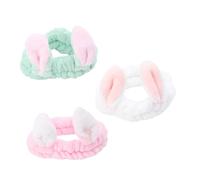 Ipetboom 3 Stück Plüsch Stirnband mit Schleife Elastischer Hasenohren Haarreif für Frauen und Mädchen Blau Weiß Bequemes Spa Make up Stirnband zum Gesicht Waschen und Sport