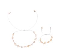 Ipetboom Boho Set aus Weißem Handgefertigtem Muschelarmband und Passender Halskette Geflochtenes Damen Schmuckset mit Natürlicher Muschelperlen verzierung Elegantes Strandaccessoire für