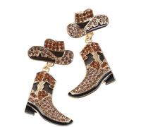 Ipetboom Damen Ohrringe Western Stil mit Stiefel und Cowboyhut Motiv Braune Strass Ohrhänger Leichte Boho Stiefel Ohrringe für Cowgirl Look