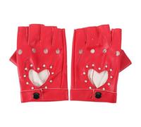 Ipetboom Punk Fingerlose Handschuhe mit Herzdetail Rote Pu-leder Halbfinger Handschuhe für Damen Mädchen Party Cosplay Bühnenauftritt Tanz Accessoire