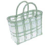 Ipetboom Transparente Handgewebte Kunststofftasche mit Großem Fassungsvermögen Flexibler Tragetasche mit Zylindrischem Griff Vielseitig für Einkaufen Strand Gemüse und Alltag Geeignet Grün