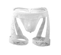 IPHREECO Herren Spitze Sissy Pouch Panties Dessous Tangas G-String mit Strumpfhaltern T-Rücken Unterwäsche, Weiss/opulenter Garten, Einheitsgröße