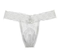 IPHREECO Herren Spitze Sissy Pouch Panties Hipster Panty Tangas G-String Bikini Slip Dessous Unterwäsche T-Rücken, Weiss/opulenter Garten, Large