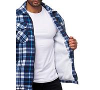 iProfash Herren Holzfäller Hemd Kariert Thermo Gefüttert Jacke Flanell Fleece Sweatshirt Winter Blau-Weiss XL