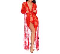 IPUDIS Damen-Dessous-Robe Aus Transparenter Spitze - Sexy Durchsichtiger Langer Kimono mit Spitzenbesatz Brautmantel Morgenmantel Nachtwäsche Badeanzug Bikini-Überzug Strickjacke