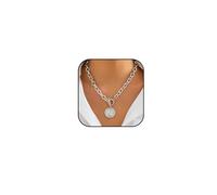 IQPDYV Klobige goldene Herz-Halsketten für Frauen, goldfarbene klobige Kreuz-Halskette, zierliche Goldmünze, Sonne, Anhänger, kubanische Glieder-Halskette, OT-Schnalle, Metallscheibe, Charm-Halskette