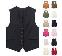 IQYU Anzugweste Damen Sommer - Damen-Westen Leicht Große Größen Eleganter Anzug Old Money Damenwesten Leinen-Weste Mit Knöpfen Blazer Ärmellose Anzugjacke/Sommerjacke/Leinenweste/Trachtenweste