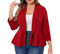 IQYU Cardigan Damen Elegant Blazer Weiß Große Größe Festlich Lang Blazerjacke Übergrößen Kurzblazer Plus Size Reverskragen Anzugjacke 3/4-Arm Sommerjacke Büro Jacke Sakko Frack Sommerjacke