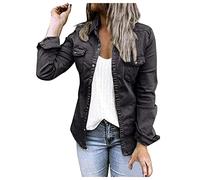 IQYU Damen Jacke Schwarz Übergang-Jeansjacke Lang Tailliert Jeansjacken Blau Denim Jacke Tops Vintage Jeansjacken Mit Genähtem Design Reguläre Passform Langärmlige Jeansjacken
