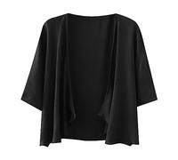 IQYU Damen Strickjacke Sommer Leicht 3/4 Arm Dünne Strickjacke Kurz Große Größen Cardigan Elegante Weiche Schulterjacke Wasserfall Strickmantelsolide Gemütliche Sommer-Strickjacken Freizeitjacke