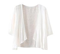 IQYU Damen Strickjacke Sommer Leicht 3/4 Arm Dünne Strickjacke Kurz Große Größen Cardigan Elegante Weiche Schulterjacke Wasserfall Strickmantelsolide Gemütliche Sommer-Strickjacken Freizeitjacke