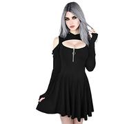 IQYU Gothic Kleid Damen Sexy Schwarz Kleid Langarm Minikleid Kurz Vintage Punk,Kleid Schulterfrei Gothic Kleider Mit ReißVerschluss Partykleid Harajuku Y2k Kleid Karneval Party Abendkleider Dress