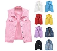IQYU Jeans Weste - Jeansweste - Denim-Weste - Jeans Weste Ärmellos Jacken - Große Größen - Übergangsjacke - Tailliert-Stretch-Jeansjacke - Damenwesten Elegant - Ärmellose Jacke - Mit Knopfleiste