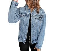 IQYU Jeansjacke Damen Hellblau Mit Perlen - Jeansjacke Mit Perlen Und Strass Denim-Jacket Vintage Oversized Jeansjacken Stretch Übergangsjacke Boyfriend-Jeans Große Größen College Jacke Bomberjacke