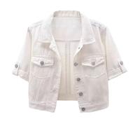 IQYU Jeansjacke Damen Kurzarm Weiß - Jeansjacken Für Frauen Kurz Übergangsjacke Elegant Leichte Sommerjacke Denim-Jacket Bolero Jacke Zum Kleid Jeanmantel Kurzjacke Streetwear Übergangsmantel
