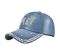 IQYU Kleinkind Schirmmütze Mädchen Casual Denim Retro Point Drill Washed Old Hat Solid Color Baseball Cap für Herren und Damen Fischgrat Schirmmütze (Sky Blue, One Size)