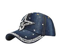 IQYU Kleinkind Schirmmütze Mädchen Casual Denim Retro Point Drill Washed Old Hat Solid Color Baseball Cap für Herren und Damen Fischgrat Schirmmütze (Dark Blue, One Size)