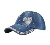IQYU Kleinkind Schirmmütze Mädchen Casual Denim Retro Point Drill Washed Old Hat Solid Color Baseball Cap für Herren und Damen Fischgrat Schirmmütze (Blue, One Size)
