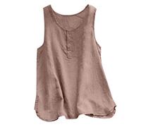 IQYU Leinen-Top Damen Sommer Ärmellos: Leinenbluse Damen Oversize Weste Rundhals Tshirt Mit Knöpfen Tunika Lässiges Blusentops Vintage Tanktop Elegant Button-Down-Bluse Große Größe Sommerbluse-Bluse