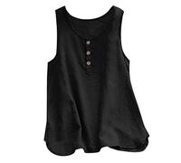 IQYU Leinen-Top Damen Sommer Ärmellos: Leinenbluse Damen Oversize Weste Rundhals Tshirt Mit Knöpfen Tunika Lässiges Blusentops Vintage Tanktop Elegant Button-Down-Bluse Große Größe Sommerbluse-Bluse