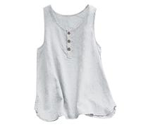 IQYU Leinen-Top Damen Sommer Ärmellos: Leinenbluse Damen Oversize Weste Rundhals Tshirt Mit Knöpfen Tunika Lässiges Blusentops Vintage Tanktop Elegant Button-Down-Bluse Große Größe Sommerbluse-Bluse