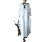 IQYU Luftige Italienische Sommerkleider Lang - Festliche Kleider Für Damen Ab 60 Jahren Midi Strandkleid Große Größen Sommerkleid Langarm Damenkleider Vintage Maxikleid Leinen Kleider Musselin Kleid