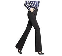 IQYU Schlaghose Damen Stretch Anzughose Schwarz High Waist Freizeithose Elegant Schlaghosen Beine Pants Vintage Business Stretchhose Bootcut Hosen Schlag Hose Marlenehose Stoffhose