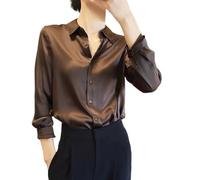IQYU Seidenbluse Damen Elegant Sommer - Satin Hemdbluse Damen Langarm V-Ausschnitt Langarmshirt Glänzende-Satinblusen Lässig Große Größe Blusenshirt Leicht Damenblusen Basic Sommerbluse Blusen