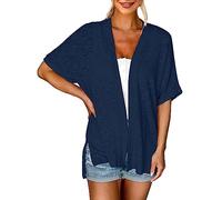 IQYU Shirtjacke Damen Sommer Leicht Cardigan Kurzarm Sommerjacke-Strickcardigan Kurz Strickjacke Leichte Sommerjacke Damen-Jacken Oversize Dünne Jacke Übergangsjacke-Strickjacken