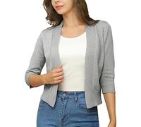 IQYU Sommerjacke Damen Elegant Cardigan Kurz Elegant 3/4-Ärmel Bolero Festlich Leichte Front Open Kurzjacke Strickjacke Schicker Shrug Für Frauen Kurz Cardigan Gemütlichem Cardigan Top