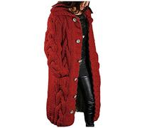 IQYU Strickjacke Damen Große Größen Grobstrick: Strickmantel Damen Longstrickjacke Mit Knöpfen Und Kapuze Strickcardigan Lang Grobstrickjacke Herbst Übergangsjacke Strickpullover Jacke Mantel, S-5Xl