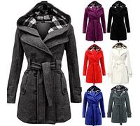 IQYU Trenchcoat Damen Schwarz Kurz Wintermantel Lang Wolle-Kurzmantel Wollmantel Mit Gürtel Kapuze Wolljacke Große Größen Plüschmantel Übergangsmantel Winter Elegant Outdoorjacke Windjacke