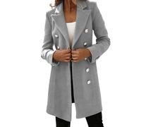 IQYU Wolljacke Damen Übergangsjacke Winter - Damen Mantel Winter Wolle-Mantel Beige Elegant Trenchcoat Slim Fit Longblazer Mit Knopfleiste Winterjake Wollmantel Trachtenjacke Damenjacken Kurzmantel