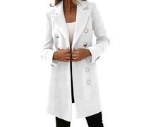 IQYU Wolljacke Damen Übergangsjacke Winter - Damen Mantel Winter Wolle-Mantel Beige Elegant Trenchcoat Slim Fit Longblazer Mit Knopfleiste Winterjake Wollmantel Trachtenjacke Damenjacken Kurzmantel