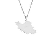 Iran-Karte-Anhänger-Halskette - Vintage-Buchstabenkontur-Karte-Anhänger-Pullover-Kette, Damen-Herren-Patriotischer Ethnischer Charme, Mode-Polier-Halskettenschmuck, Weiß, 45 Cm