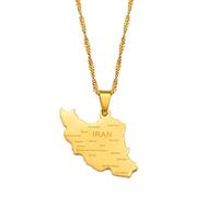 Iran-Karte Mit Städte-Anhänger-Halskette, Damen-Mädchen-Schmuck, Iranische Halsketten, Vintage-Umriss, Trendige Patriotische Unisex-Regions-Accessoires, Hiphop-Geometrie, Verstellbare Kette, H
