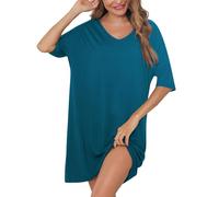 Irdcomps Damen Nachthemd Schlafshir Kurz Sleepshirt Kurzarm,Dunkelblau,M
