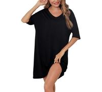 Irdcomps Nachthemd Damen Schlafshirt Sleepshirt Kurzarm Baumwolle Kurz Sexy Schlafkleid Schlafhemd Große Größen Sommer Nachtwäsche Schwarz XXL