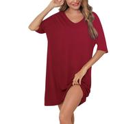 Irdcomps Nachthemd für Damen Kurzarm Schlafshirt Sleepshirt Baumwolle Kurz Sexy Schlafkleid Schlafhemd Große Größen Sommer Nachtwäsche Rot XXL