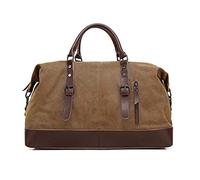 iRepie Reisetasche Weekender Multifunktion Umhängetasche Handgepäck Schultertasche für Wochenende aus Canvas PU Leder Retro Sporttasche Travel Bag Canvas Bag Unisex Holdall (Braun)