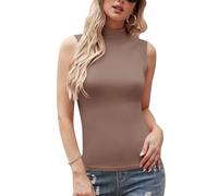 Irevial Damen Rollkragenshirt Basic Langarmshirt Elegant Oberteile Langarm Rollkragen Unterziehshirt Slim Fit Rollkragenpullover Dünn Thermounterwäsche Stretch Tops Khaki L