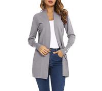Irevial Damen Strickjacke Langarmshirt Cardigan Leicht Feinstrick-Jacke Elegant Strickmantel iUnicolor Casual Lang Sweater, Grau, M